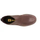 Bota Chelsea de cuero color marrón con elástico lateral y suela de goma.