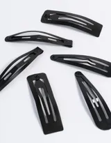 Set de 6 hebillas tic tac negras con distintas formas.