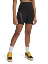 Short deportivo negro de tiro alto, con paneles de mesh en los laterales y cintura ancha.