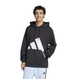 Canguro Adidas Essentials Logo negro con capucha ajustable con cordones, bolsillo tipo canguro y logo de Adidas estampado en blanco en el pecho.