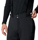 Pantalón de esquí negro Columbia Titanium Cirque Bowl para hombre, con tirantes elásticos ajustables, costuras selladas, tecnología impermeable y transpirable Omni-Tech, forro termorreflectante Omni-Heat Infinity, ventilación con cremallera en las piernas, rodillas articuladas, bolsillos con cremallera, protectores de puños interiores reforzados y polaina interna en la pierna.