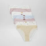 Pack de 7 braguitas de algodón en colores pastel y estampados varios: flores, cerezas y rayas.