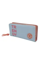 Billetera en color verde menta con detalles en fucsia y estampado 'Trend'.