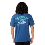 Remera azul de manga corta con logo de Rip Curl estampado en el pecho.