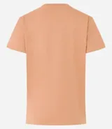 Blusa básica de algodón color tostado, de manga corta con dobladillo y nudo frontal.