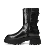 Botas de caña media color negro, con plataforma y tres correas con hebillas.