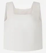 Blusa sin mangas color crema, confeccionada en viscosa, con escote cuadrado.