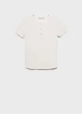 Camiseta gris de lyocell con cuello redondo y cierre de botones.