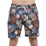 Short de baño gris con estampado floral en tonos azul, rojo y blanco.