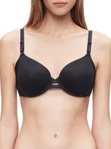 Sostén negro de microfibra con copas moldeadas con aro, breteles regulables y logo de Calvin Klein en el lateral izquierdo.