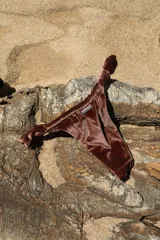 Bombacha de bikini color marrón chocolate de terciopelo, corte colaless.