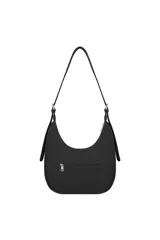 Cartera Las Oreiro tipo hobo bag, color marrón claro, con correa ajustable y dos bolsillos frontales.