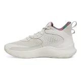 Zapatillas de básquet Under Armour Curry 3Z 24 SDE, color blanco hueso con detalles en verde, fucsia y rojo en el interior.