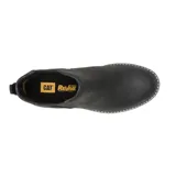 Botín Chelsea de cuero nobuk negro, con elásticos laterales, suela de goma con costuras y tirador trasero.