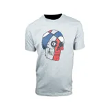 Remera gris de algodón con estampa de calavera con diseño de Converse en azul, blanco y rojo.