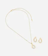 Conjunto de collar y caravanas doradas con colgante y caravanas en forma de gota.