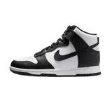 Zapatillas Nike Dunk High en blanco y negro, con el logo de Nike en negro en el lateral.