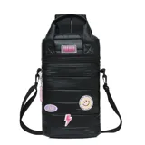 Mochila matera puffer negra con correa y llavero desmontable, tiras con tela mesh, apto para termos 1,5L.