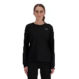 Camiseta deportiva de manga larga New Balance, color negro con logo de la marca en el pecho.
