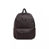 Mochila Vans Old Skool con estampado a cuadros en tonos marrones y negros, con bolsillo frontal con cierre y logo de la marca.