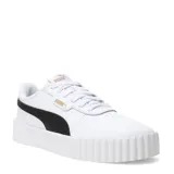 Championes Puma blancos con detalles en negro y dorado, con plataforma.