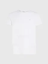 Remera blanca de corte slim, cuello redondo y manga corta.