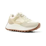 Championes urbanos Korium Mandy, color beige con detalles dorados y suela marrón con plataforma.