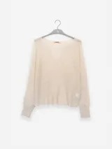 Sweater color crema de escote bote tejido en jersey, con detalle de tigre insignia de Polonio en la espalda.