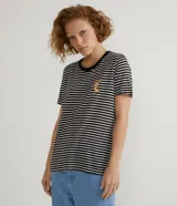 Blusa de viscolycra de rayas horizontales blancas y negras, con cuello redondo negro y mangas cortas. Estampado frontal del personaje Jerry de Tom y Jerry.