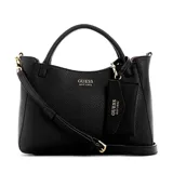 Cartera tote Guess modelo Brenton, color negro con textura granulada, doble asa corta y correa larga ajustable y extraíble. Incluye llavero colgante con logo de la marca.