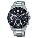 Reloj Edifice de Casio, modelo Efv570D-1Avudf, con cronógrafo estándar de tamaño mediano. Diseño dinámico con dial de inserción grueso y correa de acero inoxidable plateada.