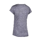 Remera deportiva gris jaspeado de corte clásico, cuello redondo y mangas cortas.