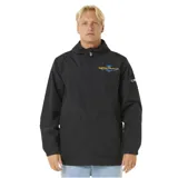 Campera negra con capucha, cierre frontal y bolsillos laterales. Logo de Rip Curl en el pecho y en la manga.