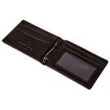 Billetera Caterpillar de cuero vegano color marrón oscuro, con doble pliegue, pinza para billetes y capacidad para 4 tarjetas de crédito.