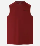 Musculosa deportiva color bordó con tecnología dry, cuello redondo y estampa con la frase "There's No Finish Line".