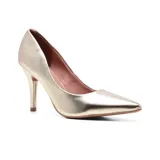 Zapato de tacón alto Korium Denia color dorado, con punta fina y capellada lisa.