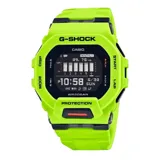Reloj digital Casio G-Shock modelo GBD200-9DR, con caja y correa de resina color verde lima. Cuenta con funciones de podómetro, conectividad Bluetooth y resistencia al agua 200m.
