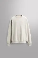 Sudadera de entrenamiento color gris claro, de corte relaxed fit, confeccionada en tejido de algodón con interior de rizo. Tiene cuello redondo, manga larga y acabados en rib.