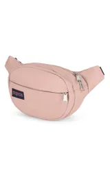 Riñonera JanSport Fifth Avenue negra con estampado de rayos blancos.