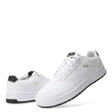 Championes Puma Court Classic negros de cuero sintético, con detalles dorados en el logo y cordones negros.