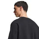 Sweater Adidas negro de corte clásico con cuello redondo y logo del trifolio bordado en blanco en el pecho.