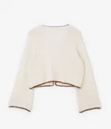 Cardigan plus size abierto, hecho de punto color crema con detalle de acabados contrastantes en marrón.