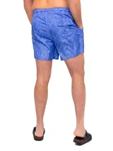 Short de baño azul con textura de lino y cordón blanco en la cintura.
