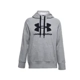 Canguro Under Armour de mujer, color gris con logo negro estampado en el pecho. Confeccionado en tejido Fleece ligero, cómodo y suave por dentro.