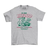 Remera gris con estampa del logo de El Oso Bucco, un restaurante de cocina tradicional.