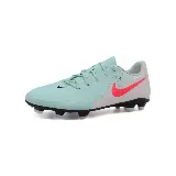 Championes de fútbol Nike Phantom GX II Club FG/MG, color celeste con detalles en gris y logo Nike en fucsia.