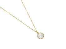 Collar de acero con baño de oro y dije redondo de circonia color blanco.