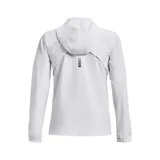 Campera deportiva negra con capucha, cierre frontal completo y logo Under Armour en el pecho.