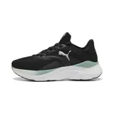 Championes Puma Softride Mayve Wns, color negro con logo blanco y detalles en verde agua.