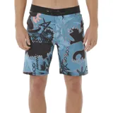 Short de baño Rip Curl Mirage Mason Raw Energy con estampado abstracto en tonos celeste, negro y naranja.